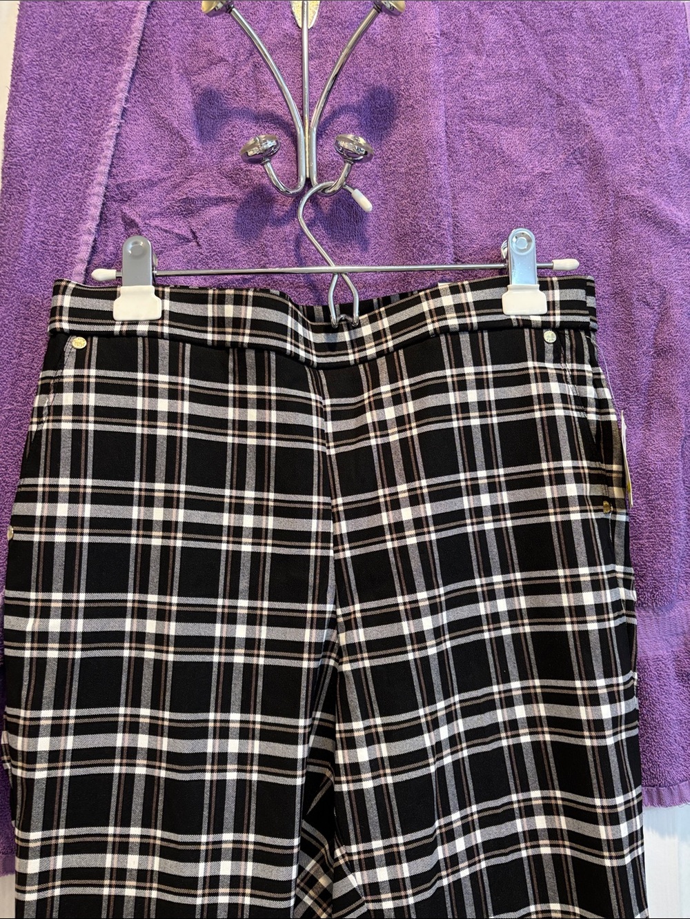 NWT Anne Klein Black & White Plaid Skinny Pants - Picture 2 of 8